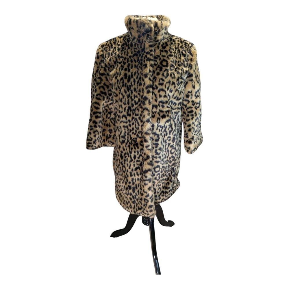 Forever 21 Leopard Print MidLength Lined Coat Pockets Small 3/4 Sleeve MobWife